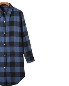 Vestido Camisero Largo a Cuadros Azul y Negro para Mujer, Estilo Túnica Casual con Botones, Holgado y Suave, de Algodón y Lino - Product Image 2