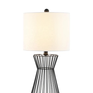Hourglass Wire Metal Table Lamp with Open Iron <b>Cage</b> Base Premium Linen <b>Shade</b> Warm Ambient <b>Lighting</b> for Modern Interiors - Product Image 4