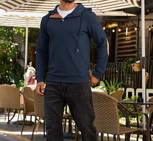 Mens Fashion Rhinestone Pullover <b>Hoodies</b> 100% Cotton Winter Long Sleeve <b>Thermal</b> Drawstring Button Hooded Sweatshirt - Product Image 4