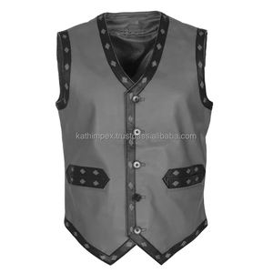 Chaleco de cuero gris con cuello en V para hombre de alta calidad Cierre de botón de cuerno Formal transpirable para verano Servicio al por mayor de OEM a granel - Product Image 1