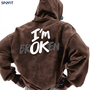 เสื้อฮู้ดดี้โอเวอร์ไซส์พิมพ์ลาย I'm Broken สไตล์สตรีทแวร์สำหรับทุกเพศ รับผลิตตามสั่ง (OEM) พร้อมสกรีนโลโก้ตามต้องการ ขายส่ง - Product Image 4