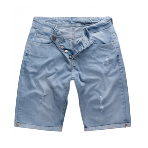 <b>mens</b> dark navy blue stonewashed denim shorts button fly cuffed folded hem contrast amber stitching five pocket design apparel - Product Image 3
