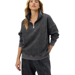 Men's Women's Half Zip Sweatshirt Oversized <b>Mock</b> <b>Neck</b> Plain Cotton Custom Streetwear <b>Top</b> acid wash - Product Image 1