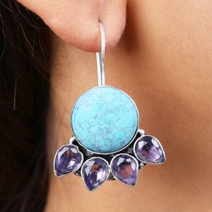 Hot Selling Oxidized <b>Silver</b> Handmade Multi Stone Drop <b>Earrings</b> Bohemia Wedding Women's Jewelry Direct Factory Supplier - Product Image 4
