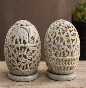 Elegant light green soapstone <b>flower</b> carving mounted on a white rectangular marble base, available at wholesale prices. - Product Image 2