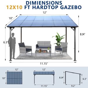 10 X 12 Outdoor Heavy Duty Wall Mounted Metal Awning Gazebo <b>Roof</b> Large Pergola for Patio Decks Backyard <b>Canopy</b> Gazebo Product - Product Image 4