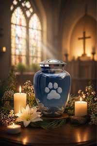 Pet Cremation <b>Urn</b> for Ashes Handcrafted Metal Memorial <b>Urn</b> with Paw Print Design <b>Urn</b> with Paw Prints for Dog or <b>Cat</b> Ashes - Product Image 2