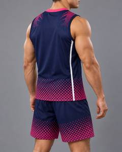 Conjunto de Camiseta de Baloncesto para Hombre, Azul Marino y Rosa, Impresión Serigráfica, Algodón Transpirable, Marca Personalizada, Detección de Agujas, Fusión sin Costuras, Adulto - Product Image 3