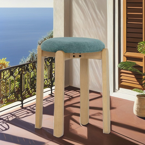 Modern Minimalist Durable Stackable Adjustable Ocean Green Fabric <b>Stool</b> Natural Beech Wood Legs Apartment Bedroom Dining <b>Ottoman</b> - Product Image 1
