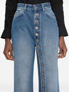 Pantalon en jean taille haute à jambe large, bleu délavé moyen, coupe ample, longueur complète, fermeture boutonnée, style décontracté, en coton, coupe évasée - Product Image 4