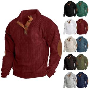 <b>Men's</b> <b>White</b> Quarter-Zip Knit <b>Sweater</b> With Brown Leather Accents And Button Closure Casual Autumn Wear - Product Image 2