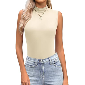 Body blanc sans manches à col montant pour femme, coupe ajustée, extensible, style débardeur, idéal pour les soirées, basique et tendance, 100% polyester, pour l'hiver - Product Image 5