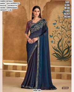 Aafreen Cutdana Embroidered Traditional Winter Party Women's Saree Wrinkle-Free Moisture-Wicking Sartin Chiffon for - Product Image 3