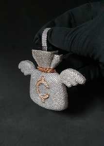 Colgante de Plata 925 con diseño de Bolsa de Dinero con Alas, estilo Hip Hop, personalizado, bicolor, con incrustaciones de circonitas, estilo Bling para raperos, de moda - Product Image 2