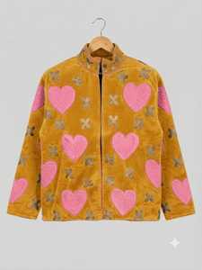 Manteau bomber matelassé réversible pour femme en velours d'hiver, broderie à motif cœur peinte à la main, extérieur en coton, doublure en polyester. - Product Image 5