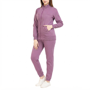 Ensemble de survêtement pour femme, veste zippée violette et pantalon de jogging, vêtements de sport, vente en gros, logo personnalisé, fabricant OEM, en vrac - Product Image 1