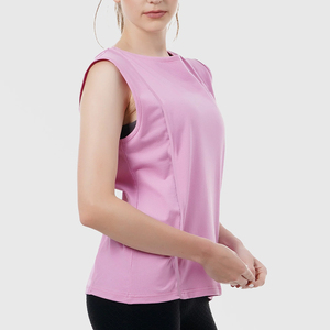 Camiseta sin Mangas para Mujer, Color Rosa, Cuello Redondo, Tejida, Transpirable, Deportiva, de Color Sólido, Largo Regular - Product Image 3