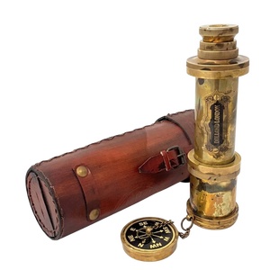 Telescopio de Latón Estilo Dollond para Capitán Náutico con Estuche de Cuero, Monocular Vintage para Navegación, Senderismo y Viajes - Product Image 1