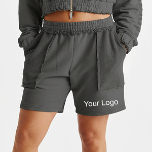 Wholesale Custom Logo Vintage Sports Quick Dry Breathable High Waist Button Women's Shorts Cotton Fleece <b>Elastic</b> Waist Terry - Product Image 4