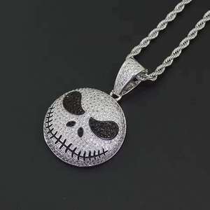 Pendentif Crâne Moissanite Argenté Effet Glacé, Breloque Hip Hop, Collier à Pendentif Rond pour Fête Unisexe - Product Image 3