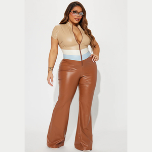 Nuevas llegadas: Pantalones de pierna recta con cintura elástica, estilo corto con cremallera en el cuello y ombligo expuesto, para otoño e invierno. - Product Image 4