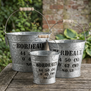 Vintage Style Galvanized Iron Buckets with Wooden Handle Ideal for Storage Gardening and Rustic Home Decor Accent - Product Image 1