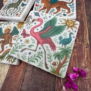 Flight Of The Wild <b>Marble</b> Coaster <b>Set</b> With Natural Stone Handmade Design For Luxury Home Decor <b>Coffee</b> <b>Table</b> and Drink Use - Product Image 2