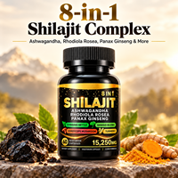 Capsules Premium Shilajit 8-en-1 15250mg Ashwagandha Rhodiola Panax Ginseng Cordyceps Curcuma 60 Comprimés Supplément OEM ODM