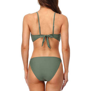 Conjunto de Bikini Ecológico Verde Sólido para Mujer, Verano, Cuello Halter, Detalle Trenzado, Spandex, Poliéster, Dos Piezas, Tanga, Secado Rápido - Product Image 2