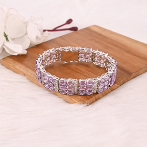 Luxury 925 Sterling Silver Natural <b>Amethyst</b> & CZ Tennis <b>Bracelet</b> Designer Gemstone Jewelry Unisex Wedding Party Gift - Product Image 1