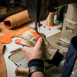 Leather Work <b>Gloves</b> With Orange Fingertip Reinforcement Anti-Slip General Purpose Safety <b>Gloves</b> Straight Cuff - Product Image 4