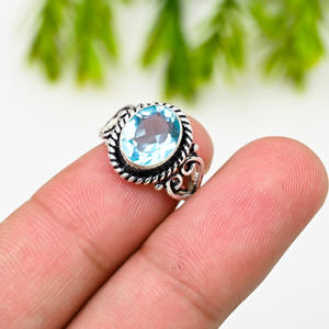 Bague en topaze bleue, argent 925, bijoux de luxe pour les occasions spéciales - Product Image 1