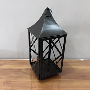Lanterne décorative en fer de conception artisanale L687 Finition noire - Product Image 2