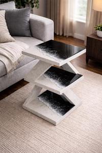 Mueble de Almacenamiento de 3 Niveles de Resina y Madera con Chapa Sólida, Diseño Rústico, Banco para Entrada, Pasillo, Sala de Estar, Sofá, de la India - Product Image 3