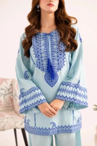 Salwar Kameez de Algodón Bordado Azul Claro para Mujer, Estilo Tradicional Holgado, Ropa Étnica para Fiestas, Estilo India Pakistán, para Todas las Temporadas - Product Image 6