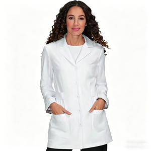Bata de Laboratorio Blanca para Mujer, Uniforme de Hospital, Algodón y Poliéster, 3 Bolsillos, Cierre de Broches, Bata Médica - Product Image 1
