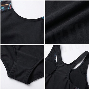 Women's One-Piece Swimwear With Geometric Print Contrast Binding Spandex Polyester Shorts Bodysuit Round Neck Stretch Quick Dry - Product Image 4