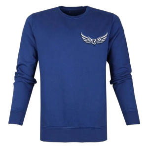 Sweat-shirt à col rond bleu royal pour homme, coupe classique, tricoté, couleur unie, décontracté, manches longues - Product Image 2