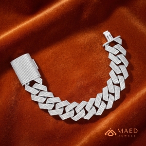 Bracelet chaîne large et plate en moissanite plaqué or argenté pour homme, bijou de mode pour usage quotidien, cadeau Miami Chicago - Product Image 2