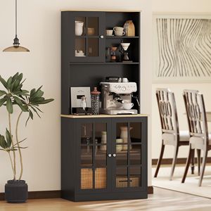 Armadio Dispensa da Cucina Indipendente da 183 cm con Ampio Piano d'Appoggio, Ante in Vetro e Ripiani Regolabili per un'Organizzazione Ottimale - Product Image 2