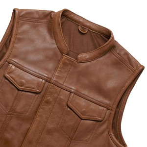 Chaleco de Cuero Marrón Vintage para Hombre, Cuello Redondo, Cierre de Botones Cubiertos, Prenda Exterior Transpirable para Otoño - Product Image 4