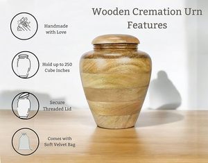Urna funeraria de madera premium con tapa de rosca segura, acabado pulido, contenedor duradero para recuerdos, almacenamiento seguro de cenizas humanas - Product Image 3