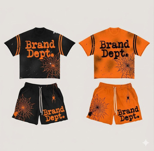 Conjunto de camiseta oversize con hombros caídos y pantalones cortos a juego, estilo urbano para hombre, diseño OEM, ropa transpirable, más vendido. - Product Image 1