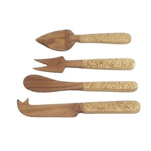 Vente en gros de la maison cuillère à manger en bois couverts couverts ensemble de table concepteur or poignée en béton couverts riz cuillère de service en corne - Product Image 1