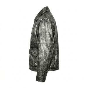 Veste en cuir de vachette véritable vieilli sur mesure pour homme, style vintage, gris ciré, coupe oversize, type Harrington, vente en gros, fabricant - Product Image 5