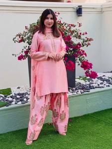 Traje Anarkali Rosa Bordado para Mujer con Dupatta, Vestido Tradicional Indio Pakistaní para Boda, Vestido Largo de Seda - Product Image 4