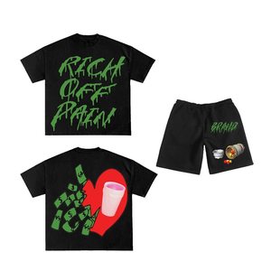 Conjunto de camiseta y pantalones cortos de hombre de felpa francesa premium de 280 g/m², color verde, con estampado DTF y logotipo personalizado, conjunto de 2 piezas para correr. - Product Image 1