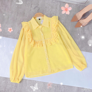 Blusa Elegante para Mujer al por Mayor con Adorno de Perlas, Volantes, Manga Larga, Cuello de Solapa y Botones Delanteros, Camisa de Oficina para Venta al por Mayor - Product Image 6