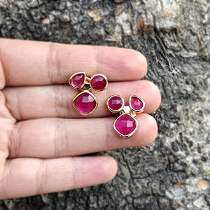 Pendientes de tuerca con gemas de rubí y jade, chapados en oro de 18k, de latón macizo, minimalistas, ligeros, para uso diario, elegantes, joyería de moda. - Product Image 4