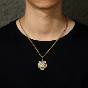 Colgante de Cabeza de Tigre de Moissanita, Plata de Ley 925, Colgante de Animal, Colgante Esmaltado de Cabeza de Tigre Estilo HipHop, Joyería Esmaltada Hecha a Mano - Product Image 2
